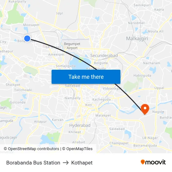 Borabanda Bus Station to Kothapet map