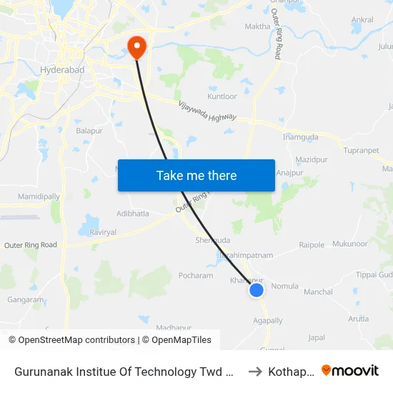 Gurunanak Institue Of Technology Twd Mall to Kothapet map