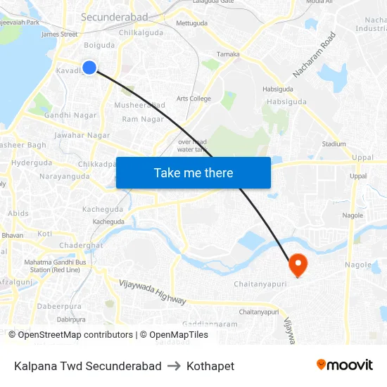 Kalpana Twd Secunderabad to Kothapet map