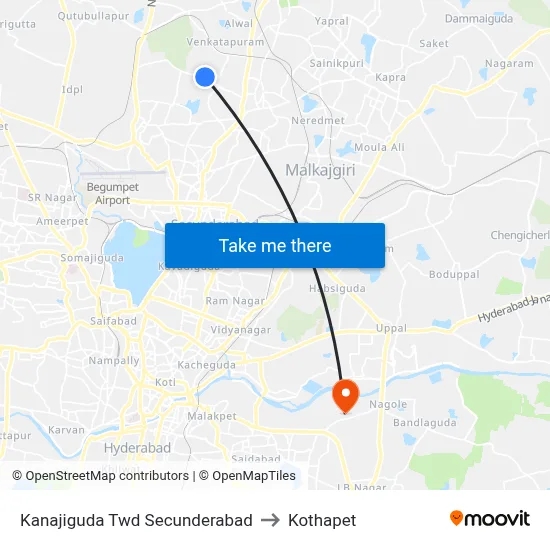 Kanajiguda Twd Secunderabad to Kothapet map