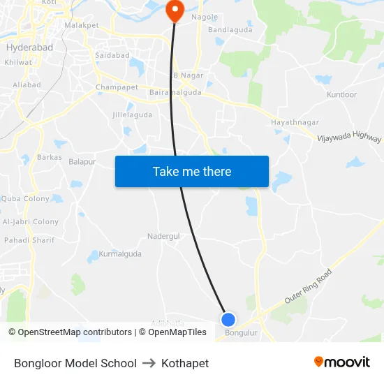 Bongloor Model School to Kothapet map