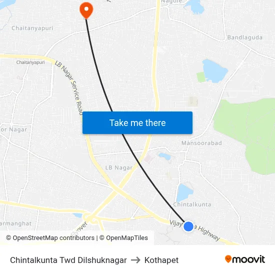 Chintalkunta Twd Dilshuknagar to Kothapet map