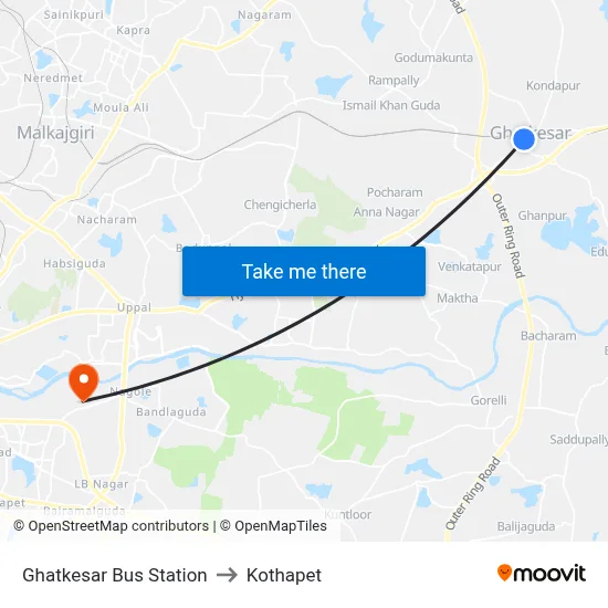 Ghatkesar Bus Station to Kothapet map