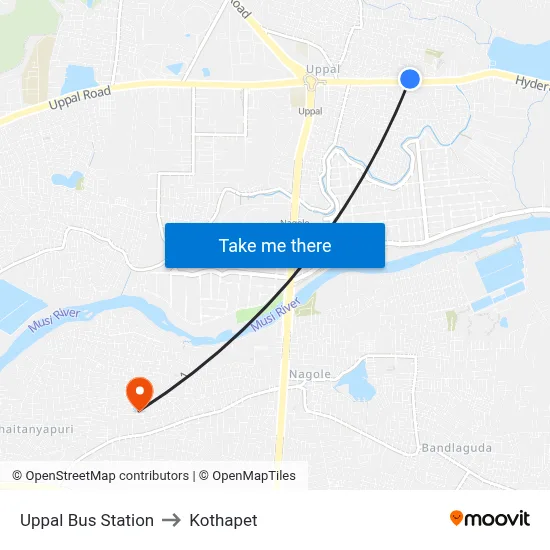 Uppal Bus Station to Kothapet map