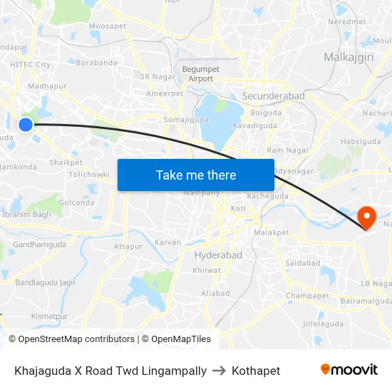 Khajaguda X Road Twd Lingampally to Kothapet map