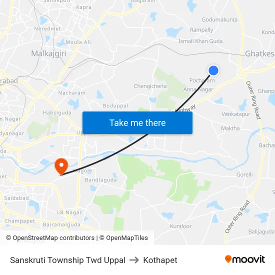 Sanskruti Township Twd Uppal to Kothapet map