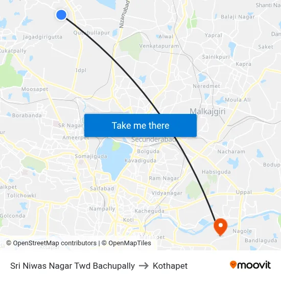 Sri Niwas Nagar Twd Bachupally to Kothapet map