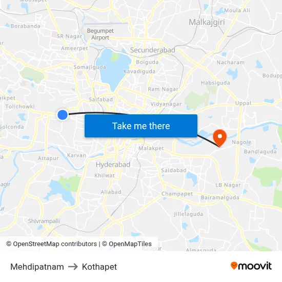 Mehdipatnam to Kothapet map