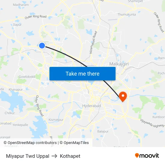 Miyapur Twd Uppal to Kothapet map