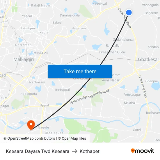 Keesara Dayara  Twd Keesara to Kothapet map