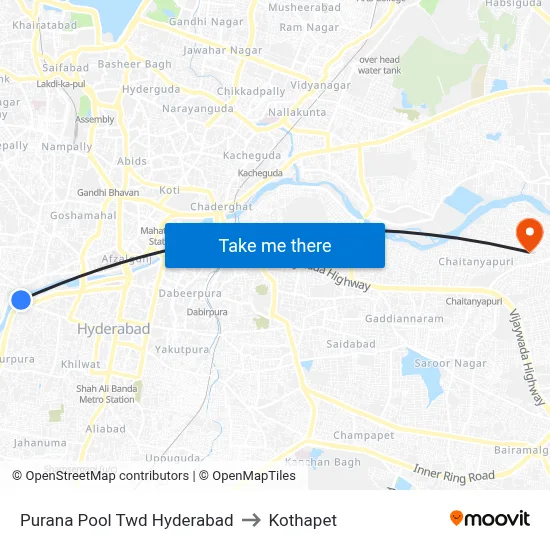 Purana Pool Twd Hyderabad to Kothapet map