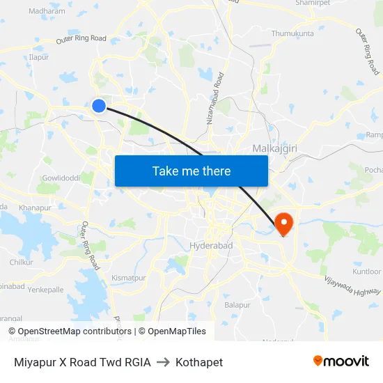Miyapur X Road Twd RGIA to Kothapet map