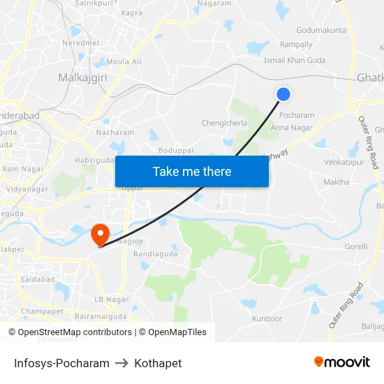 Infosys-Pocharam to Kothapet map