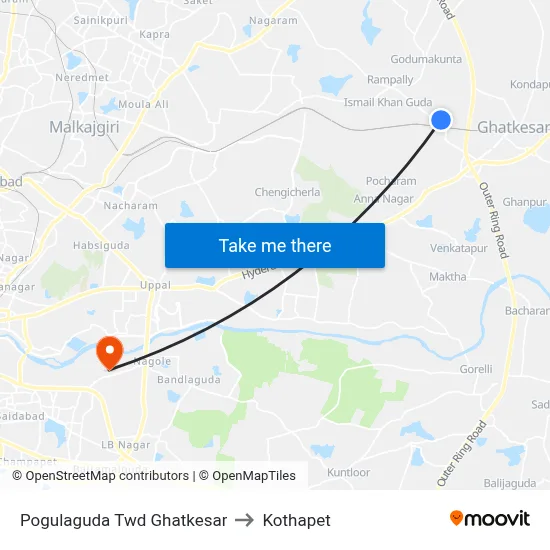 Pogulaguda Twd Ghatkesar to Kothapet map