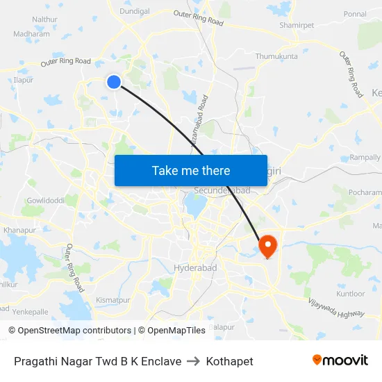 Pragathi Nagar Twd B K Enclave to Kothapet map