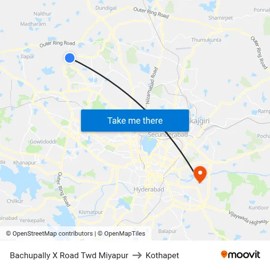 Bachupally X Road Twd Miyapur to Kothapet map