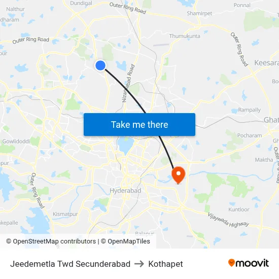 Jeedemetla Twd Secunderabad to Kothapet map