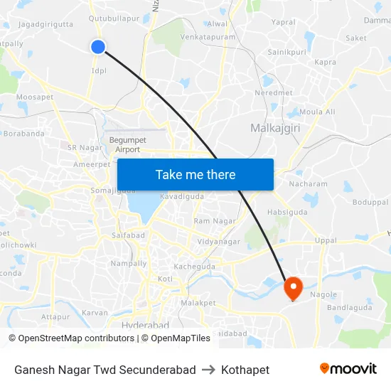 Ganesh Nagar Twd Secunderabad to Kothapet map