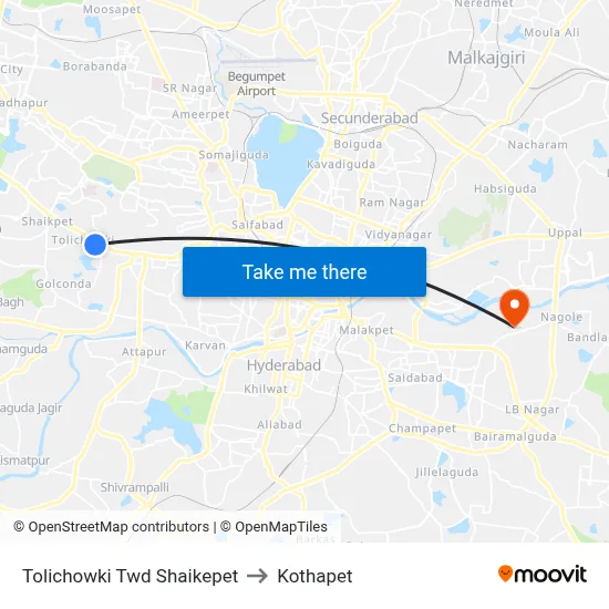 Tolichowki Twd Shaikepet to Kothapet map