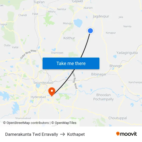 Damerakunta Twd Erravally to Kothapet map
