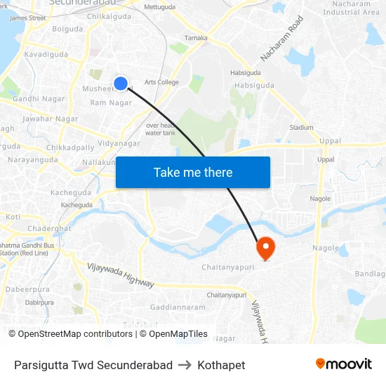 Parsigutta Twd Secunderabad to Kothapet map