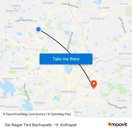 Sai Nagar Twd Bachupally to Kothapet map