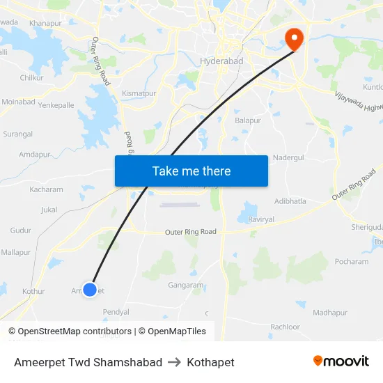 Ameerpet Twd Shamshabad to Kothapet map