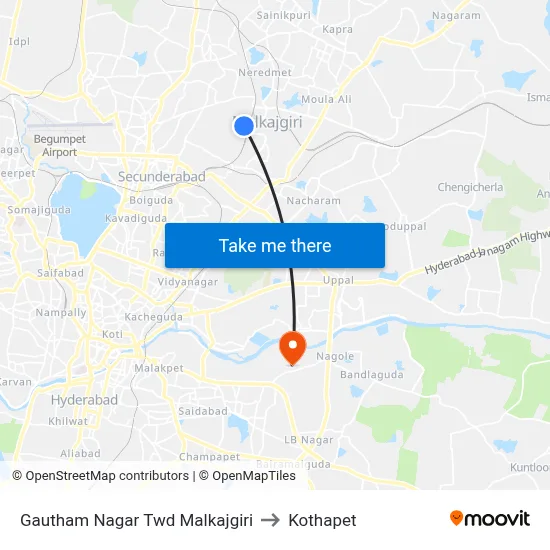 Gautham Nagar Twd Malkajgiri to Kothapet map