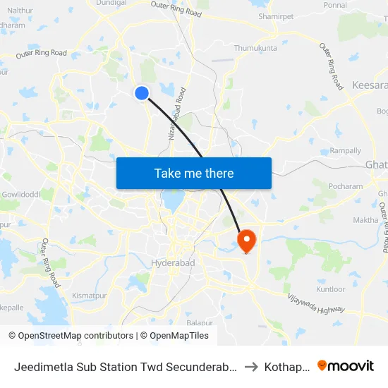 Jeedimetla Sub Station Twd Secunderabad to Kothapet map