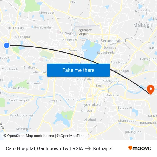 Care Hospital, Gachibowli Twd RGIA to Kothapet map