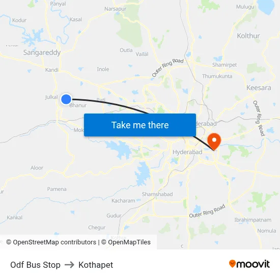 Odf Bus Stop to Kothapet map