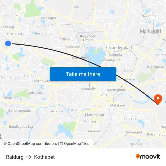 Raidurg to Kothapet map