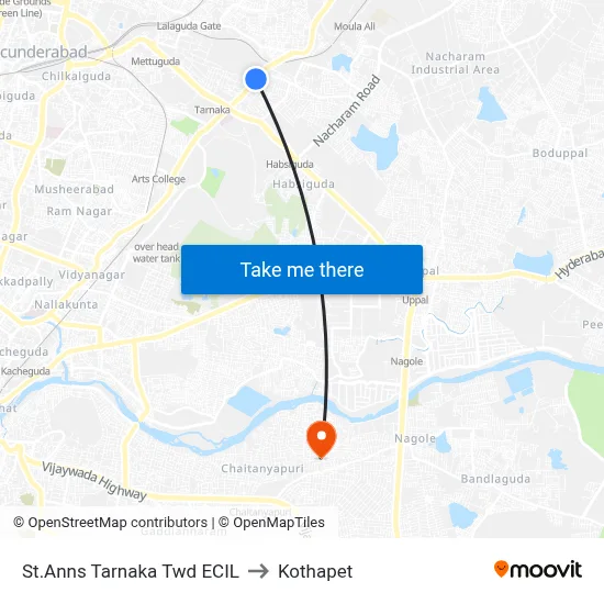 St.Anns Tarnaka Twd ECIL to Kothapet map