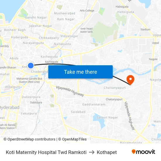 Koti Maternity Hospital Twd Ramkoti to Kothapet map