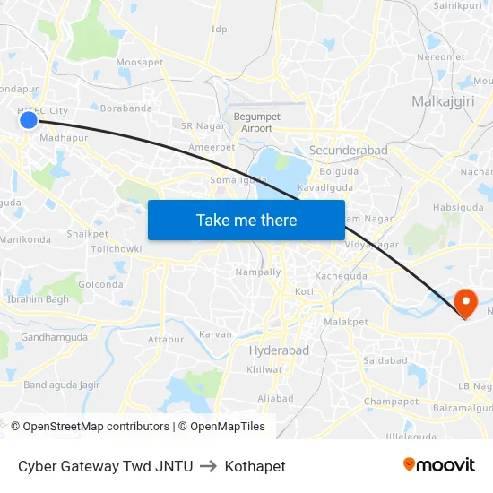 Cyber Gateway Twd JNTU to Kothapet map