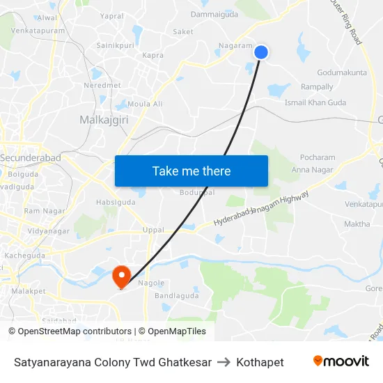 Satyanarayana Colony Twd Ghatkesar to Kothapet map