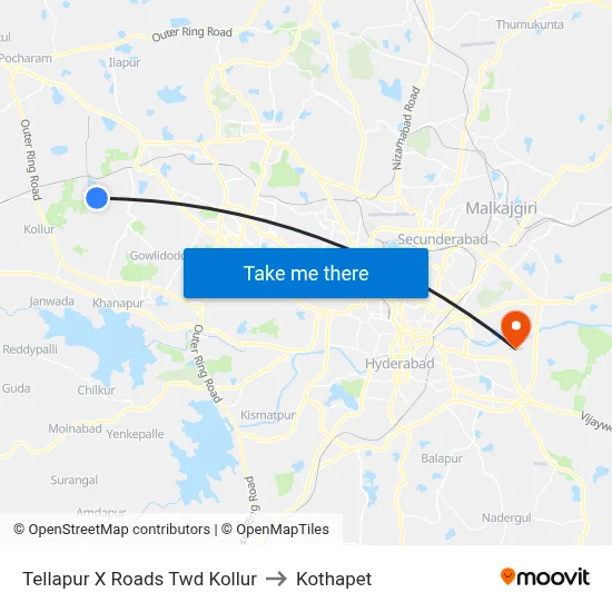 Tellapur X Roads Twd Kollur to Kothapet map