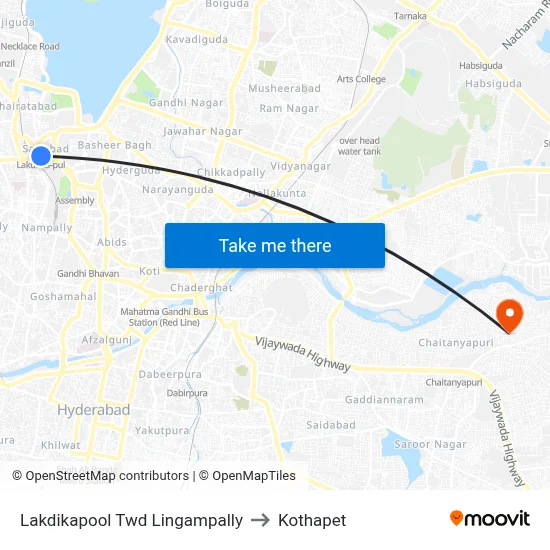 Lakdikapool Twd Lingampally to Kothapet map
