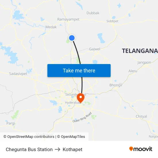 Chegunta Bus Station to Kothapet map