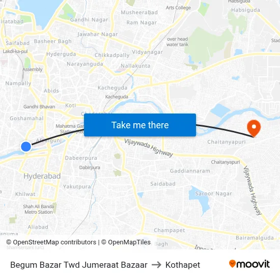 Begum Bazar Twd Jumeraat Bazaar to Kothapet map