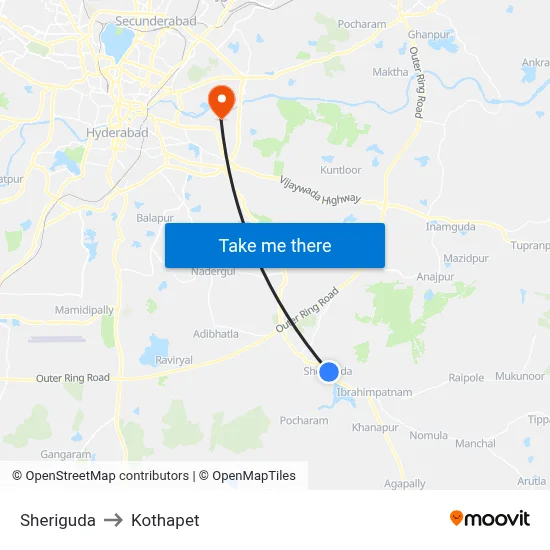 Sheriguda to Kothapet map