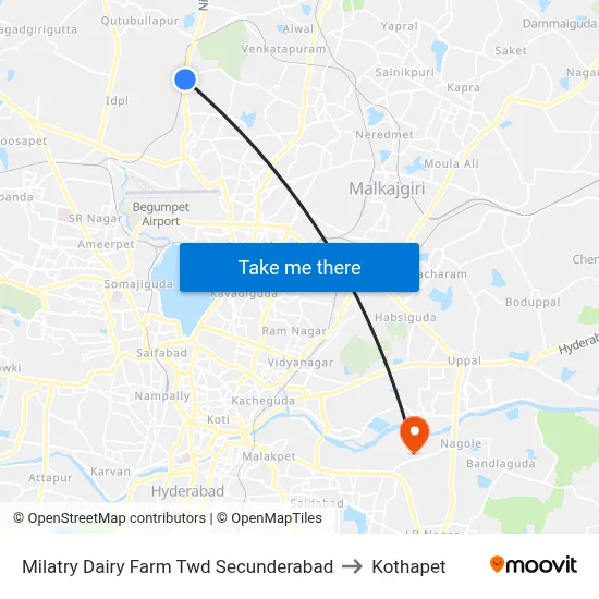 Milatry Dairy Farm Twd Secunderabad to Kothapet map