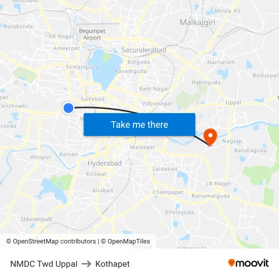 NMDC Twd Uppal to Kothapet map