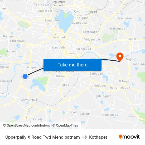 Upperpally X Road Twd Mehdipatnam to Kothapet map
