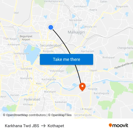 Karkhana Twd JBS to Kothapet map