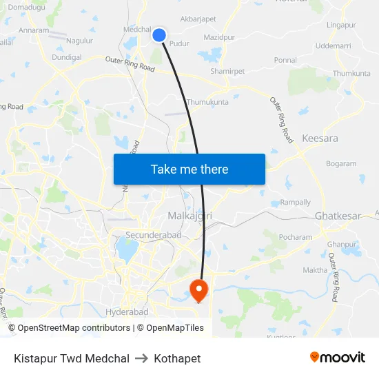 Kistapur Twd Medchal to Kothapet map