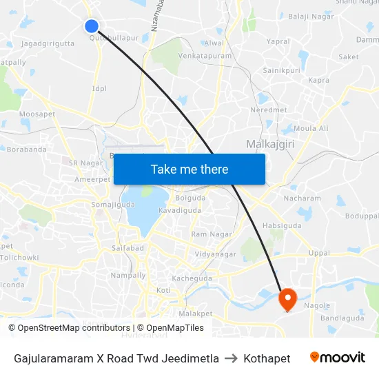 Gajularamaram X Road Twd Jeedimetla to Kothapet map