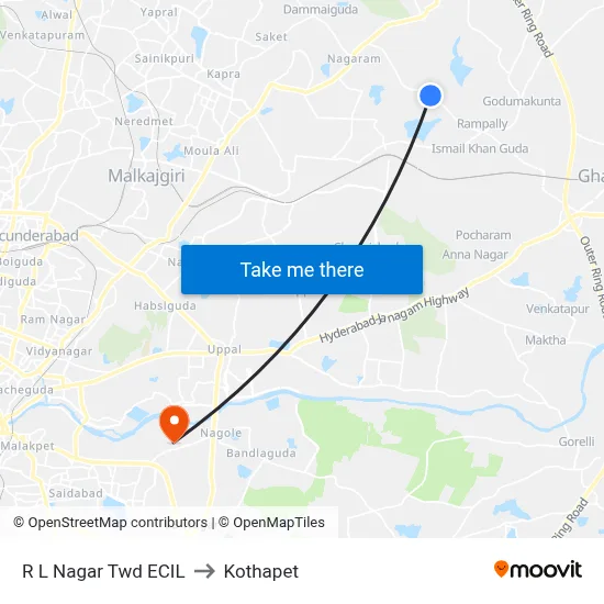 R L Nagar  Twd ECIL to Kothapet map