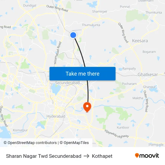 Sharan Nagar Twd Secunderabad to Kothapet map