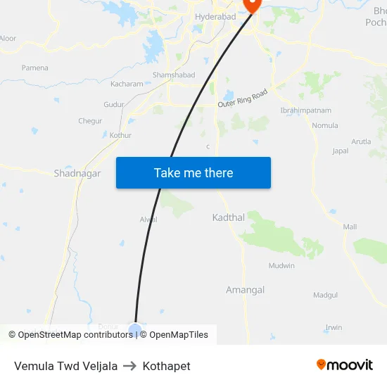 Vemula Twd Veljala to Kothapet map